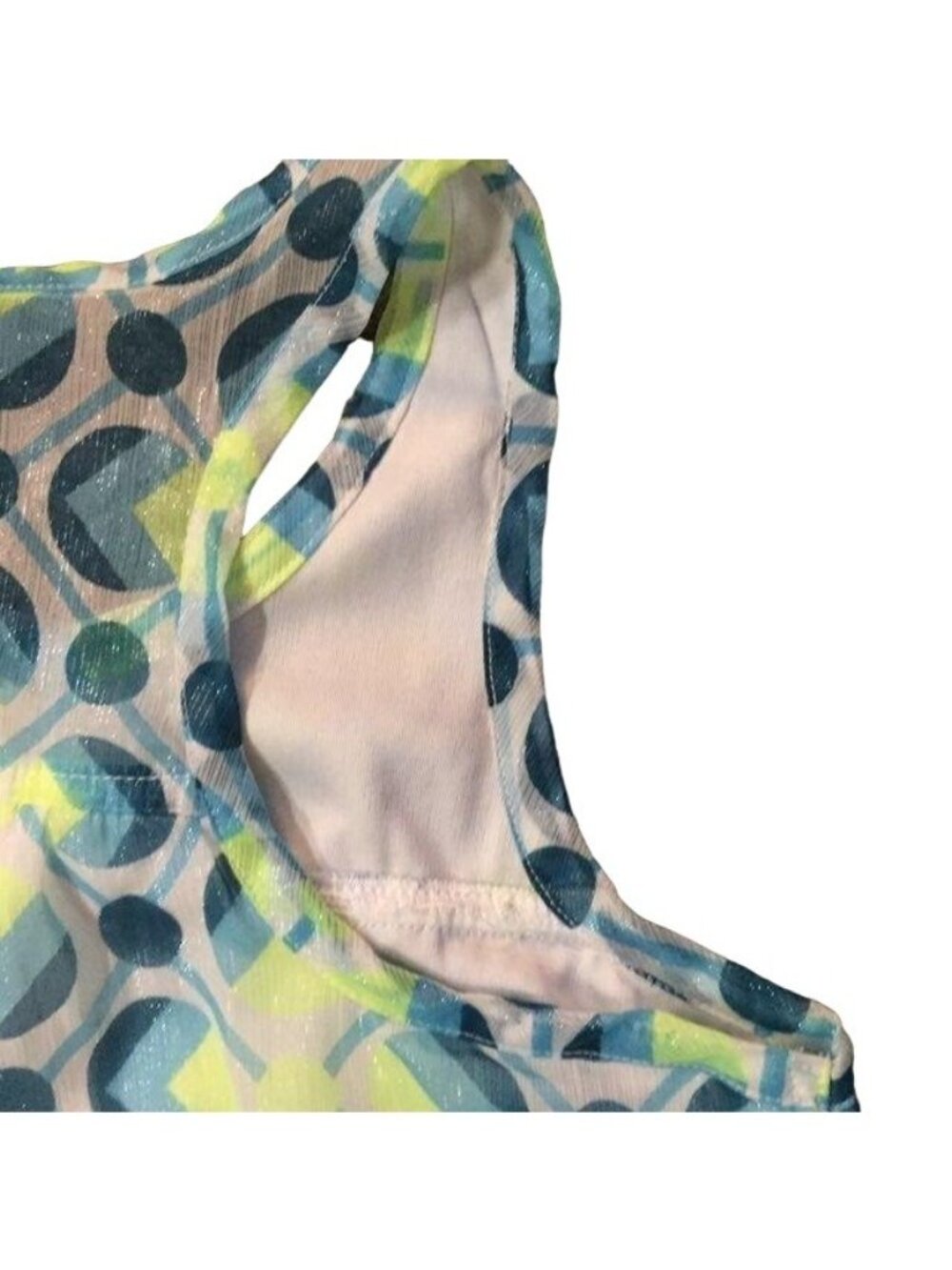 Justice Girls 16 Sleeveless Tiered Blouse Blue Lime Shimmer Ruffle Top Used - Picture 11 of 16